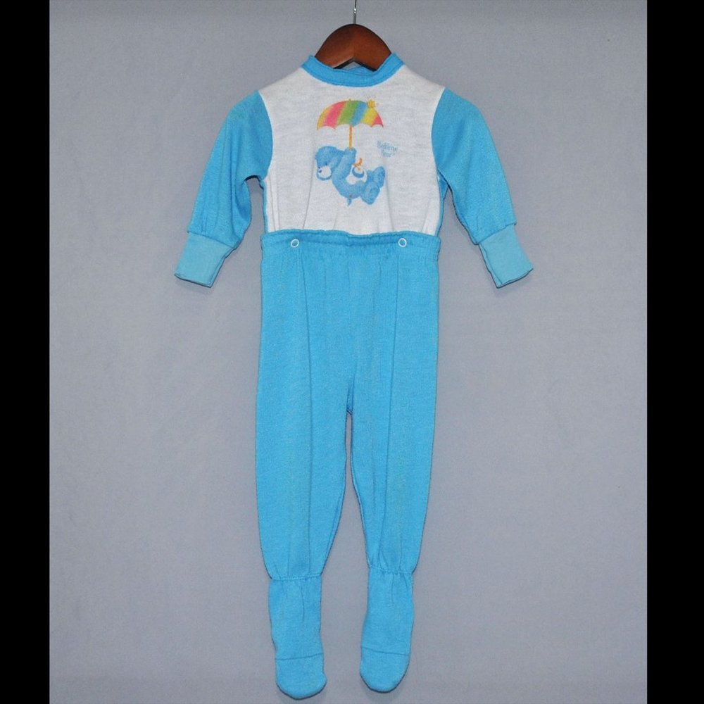 Vintage 80s Care Bears Bedtime Bear Pajama Set Baby Size 12 Months Footed PJs